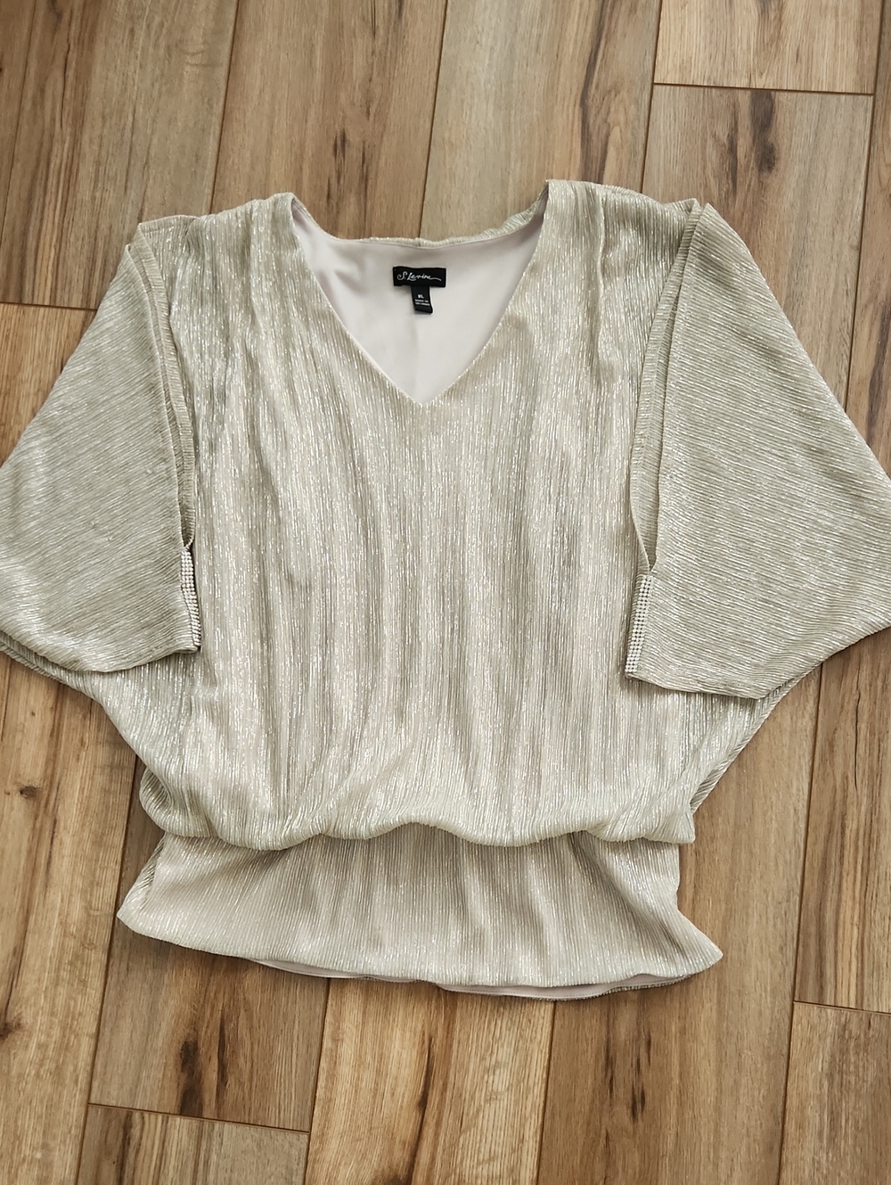 S. Levine Women's XL Elegant V-Neck Blouson Top Dolman Sleeves Metalic Diamond